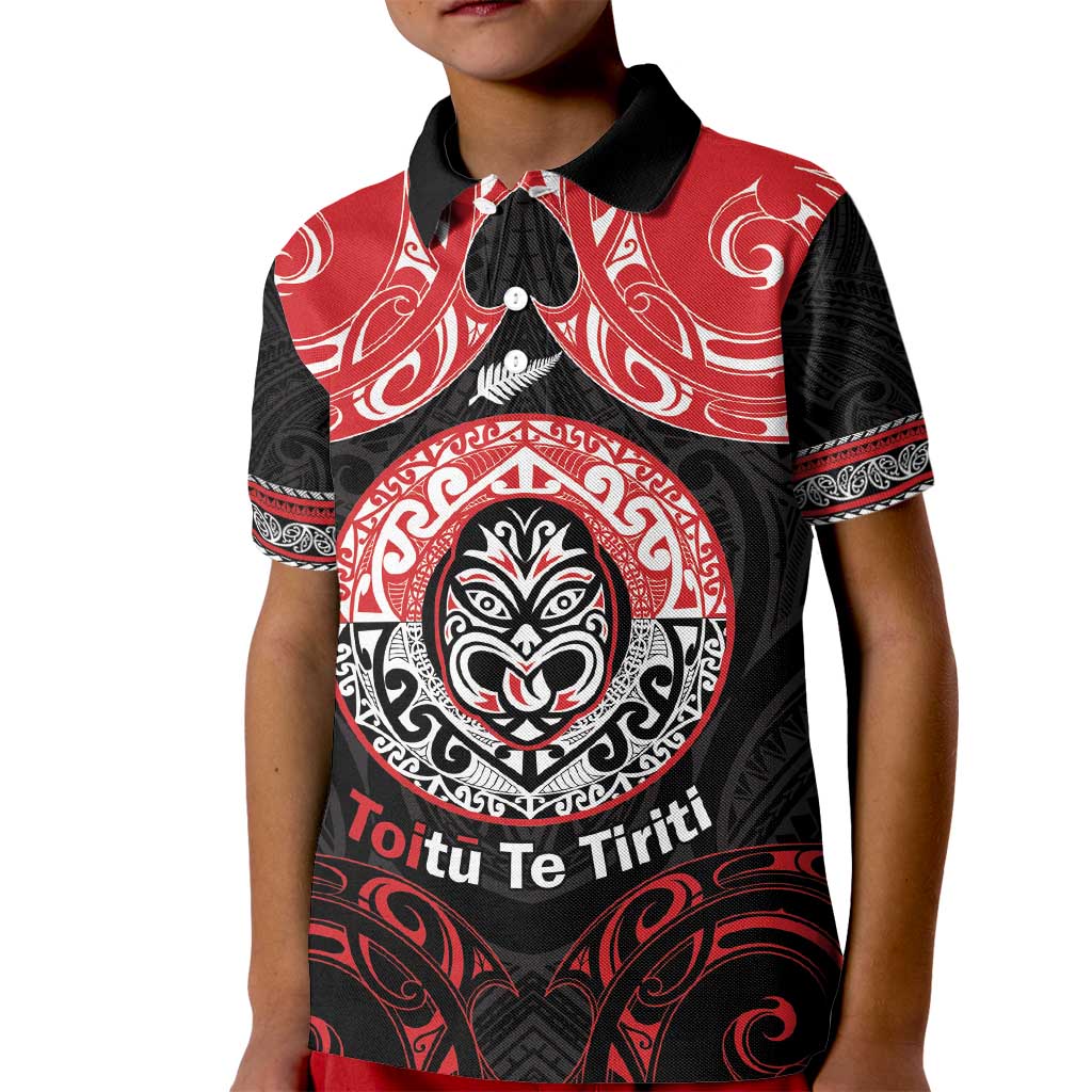 Aotearoa Toitu Te Tiriti Kid Polo Shirt Haka Tiki Honour The Treaty LT14 Kid Black - Polynesian Pride
