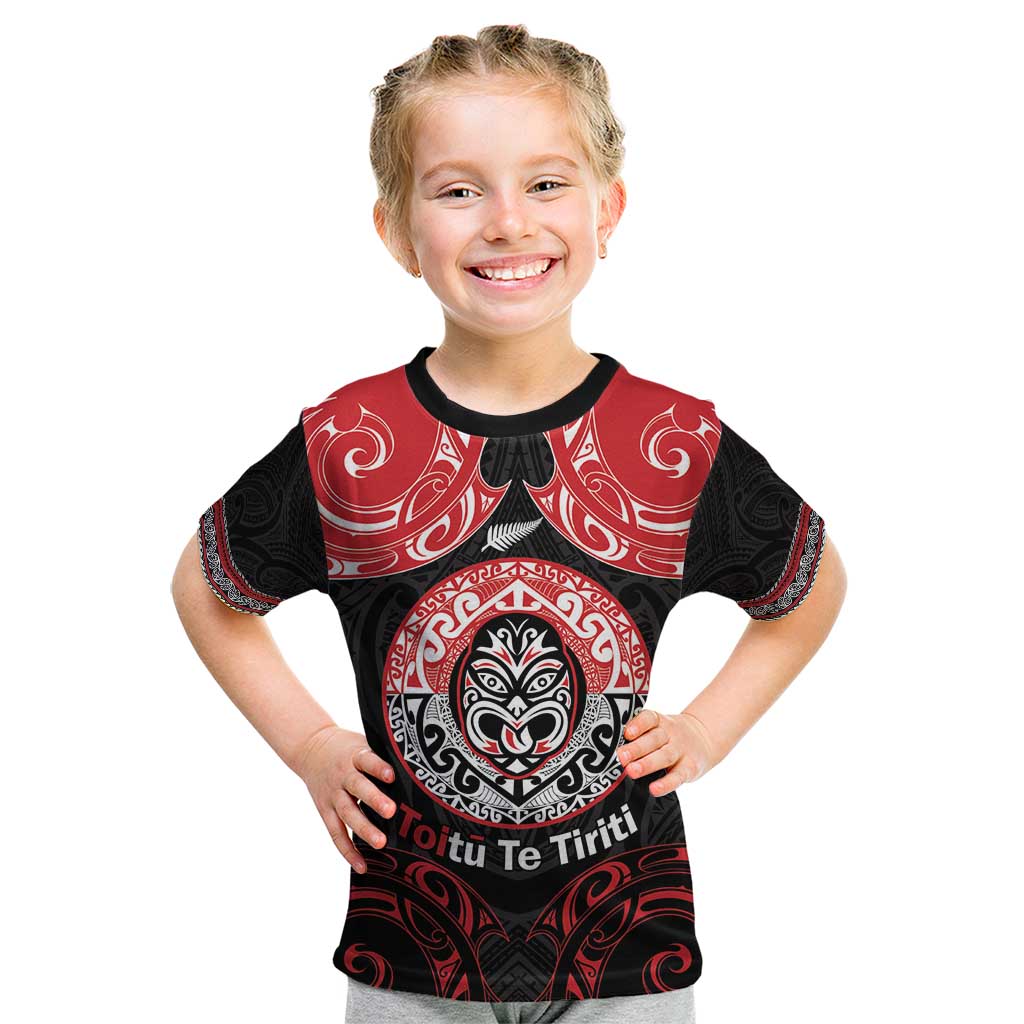 Aotearoa Toitu Te Tiriti Kid T Shirt Haka Tiki Honour The Treaty LT14 Black - Polynesian Pride