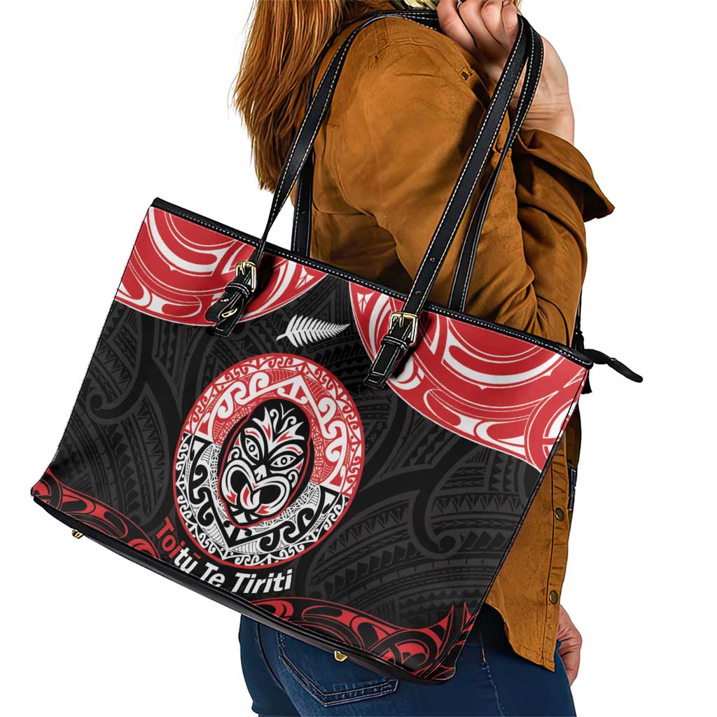 Aotearoa Toitu Te Tiriti Leather Tote Bag Haka Tiki Honour The Treaty