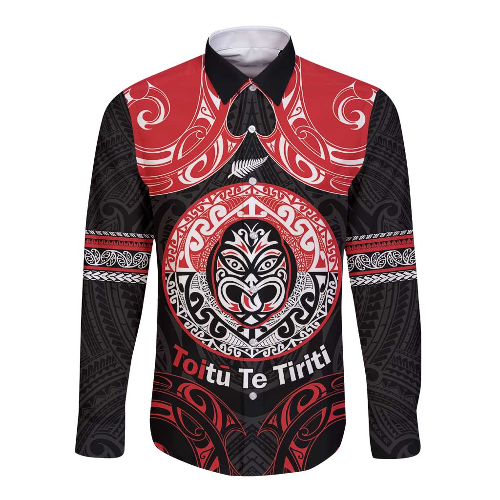 Aotearoa Toitu Te Tiriti Long Sleeve Button Shirt Haka Tiki Honour The Treaty LT14 Unisex Black - Polynesian Pride