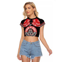 Aotearoa Toitu Te Tiriti Raglan Cropped T Shirt Haka Tiki Honour The Treaty LT14 Female Black - Polynesian Pride