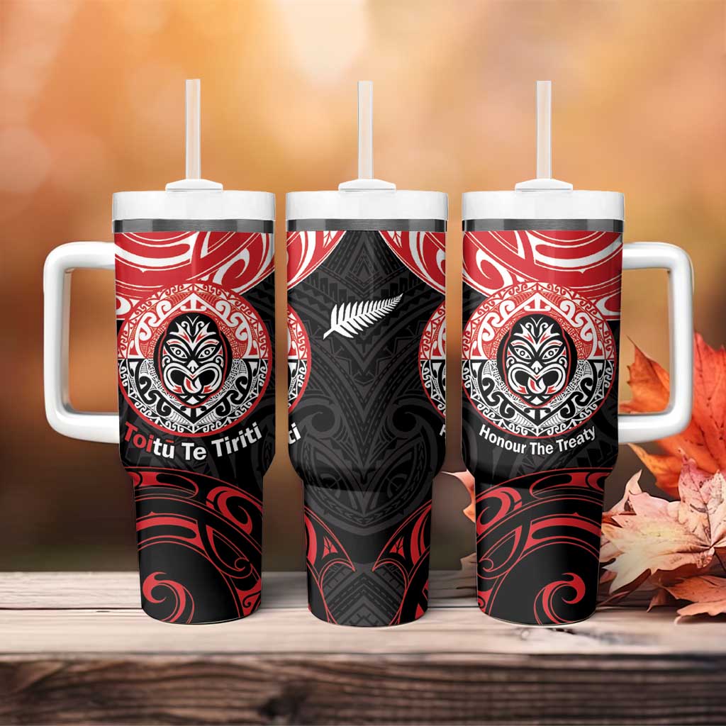 Aotearoa Toitu Te Tiriti Tumbler With Handle Haka Tiki Honour The Treaty LT14 - Polynesian Pride