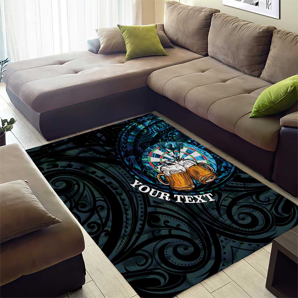Personalized New Zealand Darts Beer Area Rug Paua Shell Aotearoa Maori Tattoo - Polynesian Pride