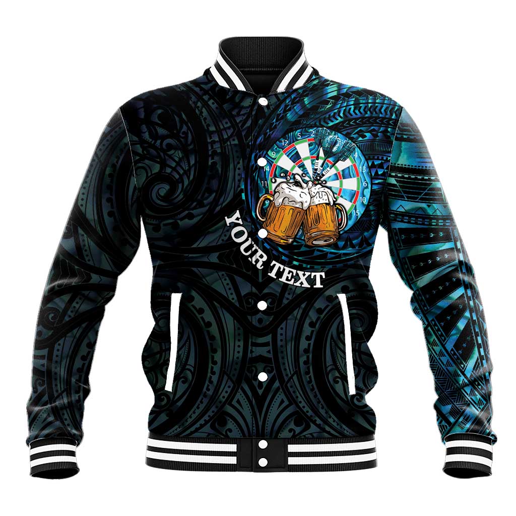 Personalized New Zealand Darts Beer Baseball Jacket Paua Shell Aotearoa Maori Tattoo - Polynesian Pride