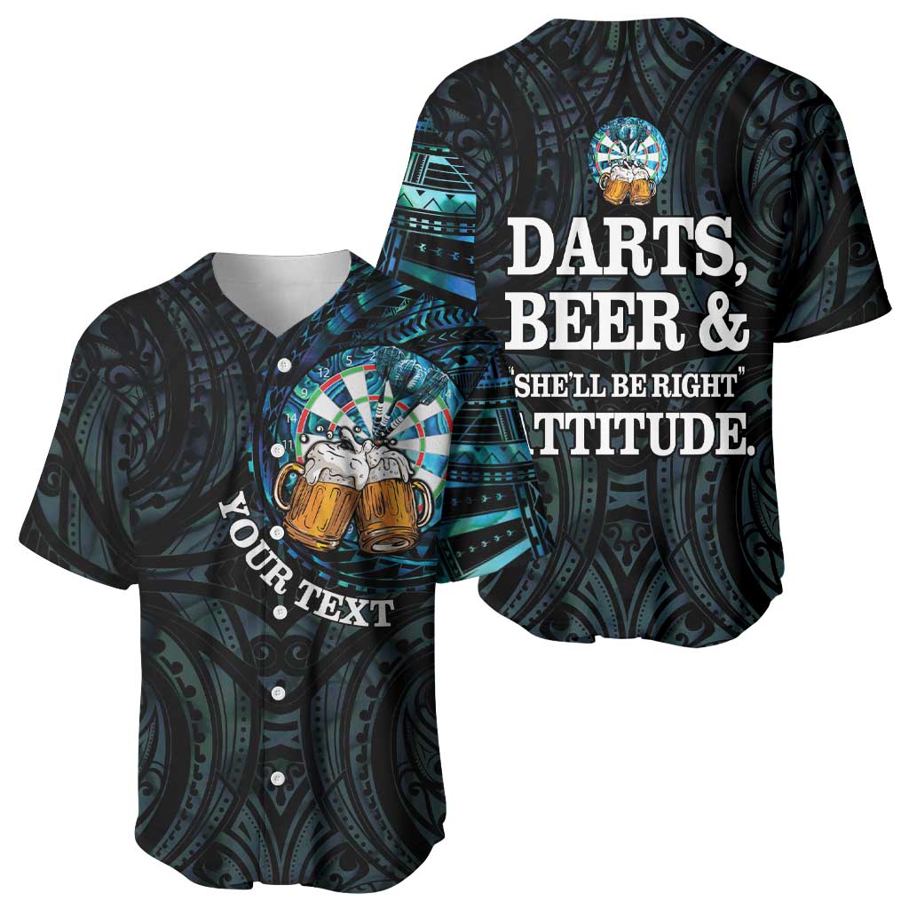 Personalized New Zealand Darts Beer Baseball Jersey Paua Shell Aotearoa Maori Tattoo - Polynesian Pride