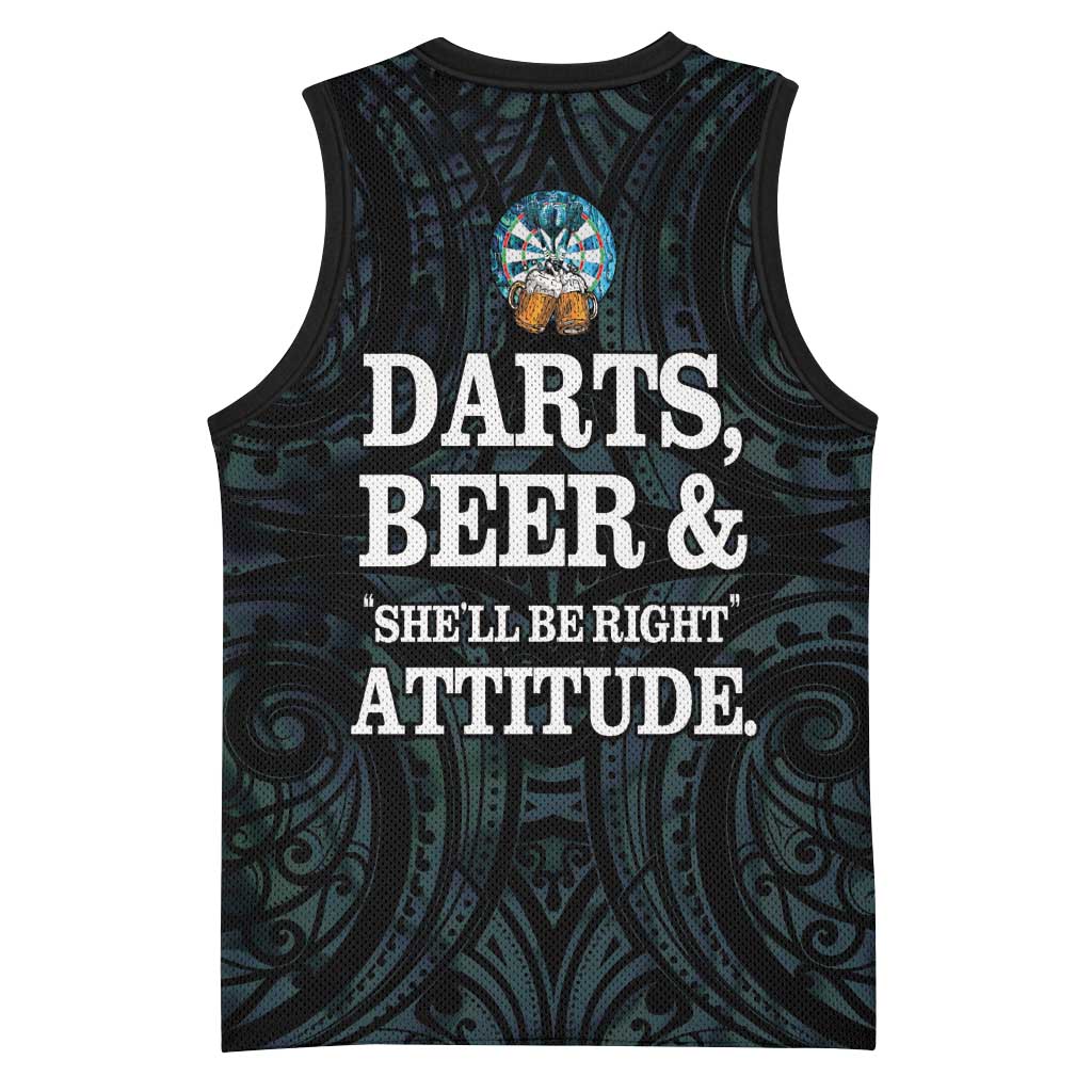 Personalized New Zealand Darts Beer Basketball Jersey Paua Shell Aotearoa Maori Tattoo LT14 - Polynesian Pride