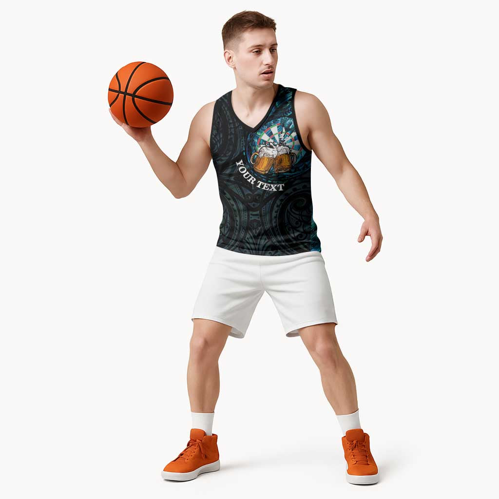 Personalized New Zealand Darts Beer Basketball Jersey Paua Shell Aotearoa Maori Tattoo LT14 - Polynesian Pride