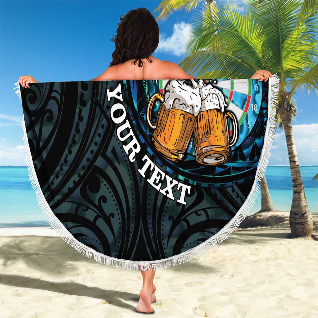 Personalized New Zealand Darts Beer Beach Blanket Paua Shell Aotearoa Maori Tattoo - Polynesian Pride