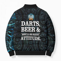 Personalized New Zealand Darts Beer Bomber Puffer Jacket Paua Shell Aotearoa Maori Tattoo - Polynesian Pride