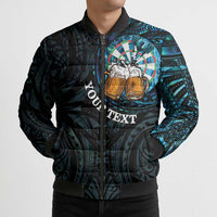 Personalized New Zealand Darts Beer Bomber Puffer Jacket Paua Shell Aotearoa Maori Tattoo - Polynesian Pride