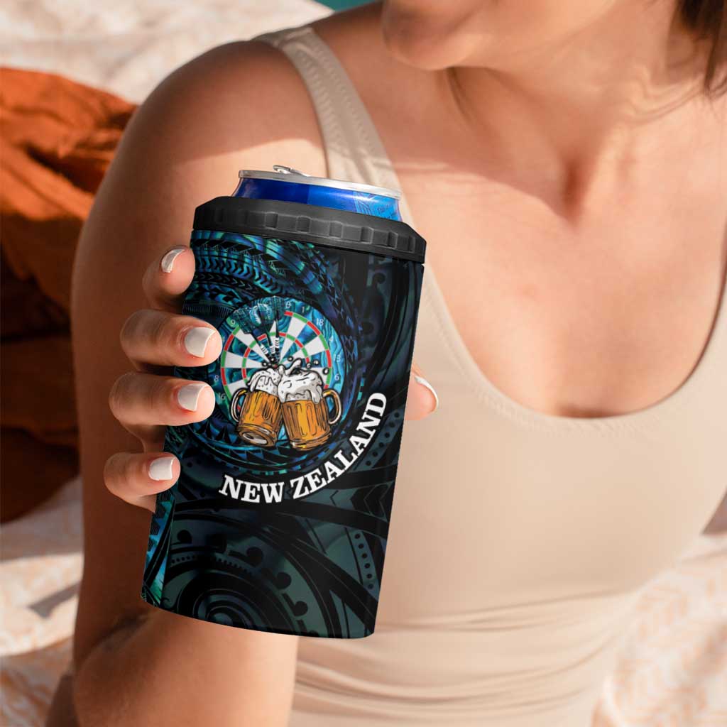 Personalized New Zealand Darts Beer 4 in 1 Can Cooler Tumbler Paua Shell Aotearoa Maori Tattoo - Polynesian Pride