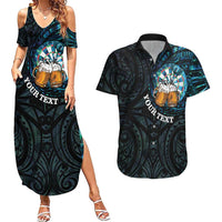 Personalized New Zealand Darts Beer Couples Matching Summer Maxi Dress and Hawaiian Shirt Paua Shell Aotearoa Maori Tattoo - Polynesian Pride