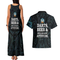 Personalized New Zealand Darts Beer Couples Matching Tank Maxi Dress and Hawaiian Shirt Paua Shell Aotearoa Maori Tattoo - Polynesian Pride