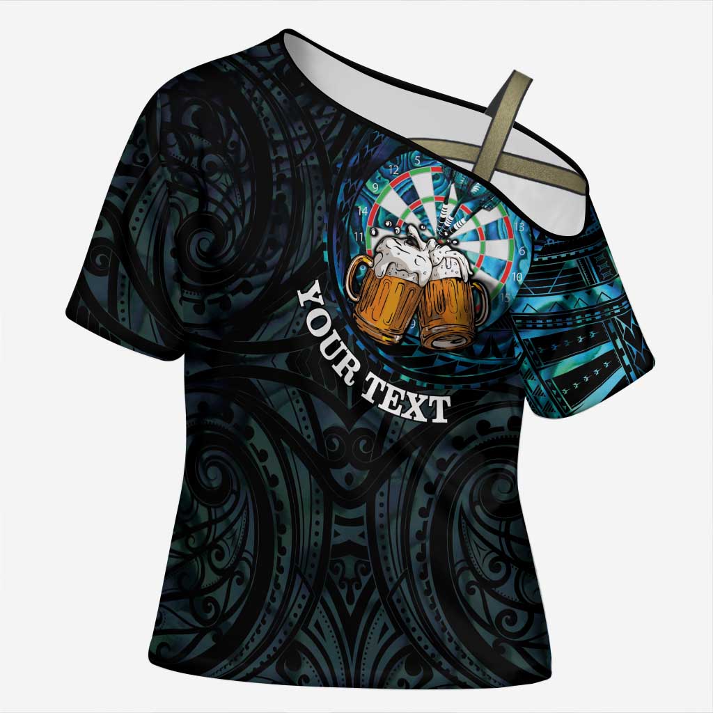 Personalized New Zealand Darts Beer Cross Shoulder Shirt Paua Shell Aotearoa Maori Tattoo - Polynesian Pride