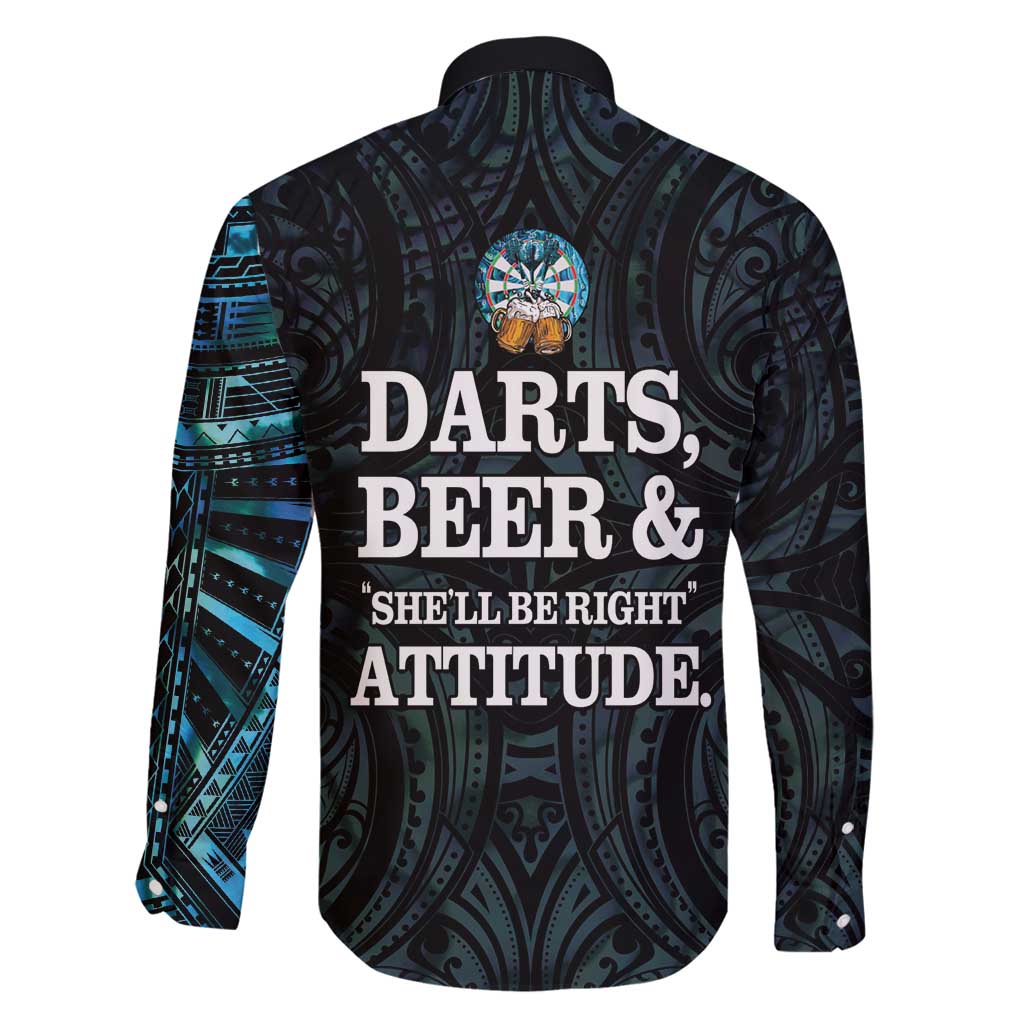 Personalized New Zealand Darts Beer Family Matching Long Sleeve Bodycon Dress and Hawaiian Shirt Paua Shell Aotearoa Maori Tattoo - Polynesian Pride