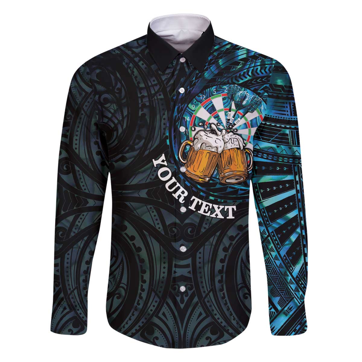 Personalized New Zealand Darts Beer Family Matching Off The Shoulder Long Sleeve Dress and Hawaiian Shirt Paua Shell Aotearoa Maori Tattoo - Polynesian Pride