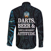 Personalized New Zealand Darts Beer Family Matching Off Shoulder Maxi Dress and Hawaiian Shirt Paua Shell Aotearoa Maori Tattoo - Polynesian Pride