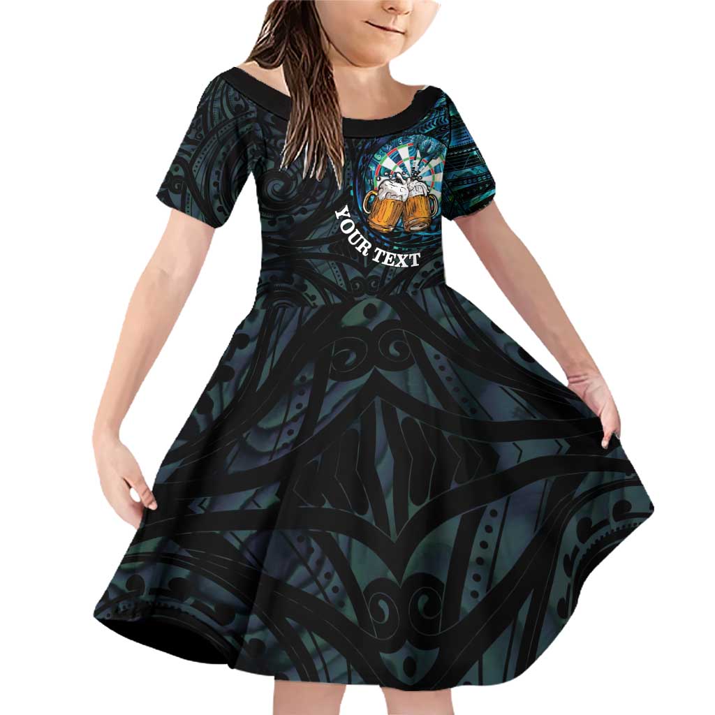 Personalized New Zealand Darts Beer Family Matching Off Shoulder Short Dress and Hawaiian Shirt Paua Shell Aotearoa Maori Tattoo - Polynesian Pride
