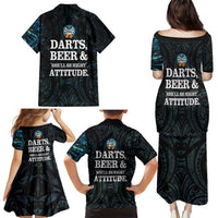 Personalized New Zealand Darts Beer Family Matching Puletasi and Hawaiian Shirt Paua Shell Aotearoa Maori Tattoo - Polynesian Pride