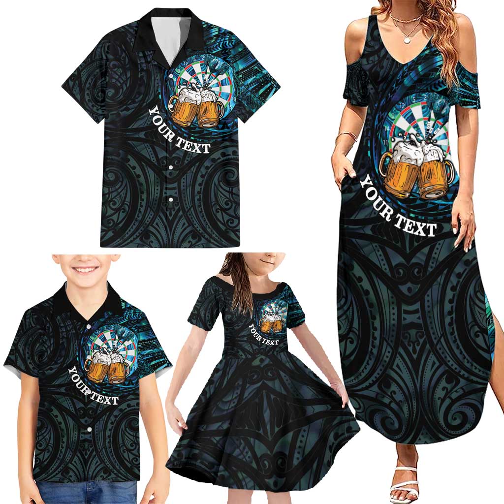 Personalized New Zealand Darts Beer Family Matching Summer Maxi Dress and Hawaiian Shirt Paua Shell Aotearoa Maori Tattoo - Polynesian Pride