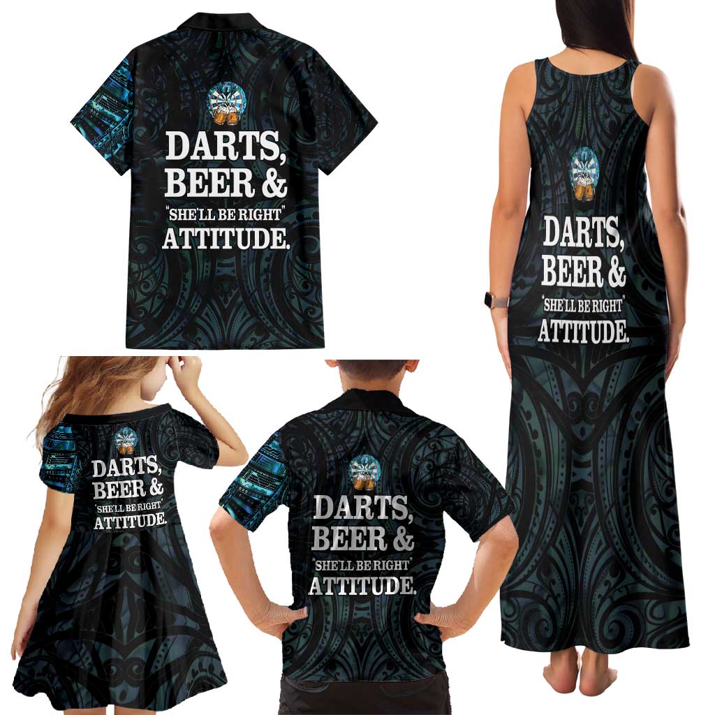 Personalized New Zealand Darts Beer Family Matching Tank Maxi Dress and Hawaiian Shirt Paua Shell Aotearoa Maori Tattoo - Polynesian Pride