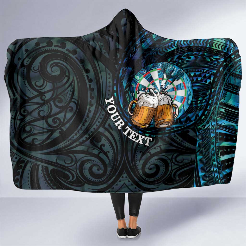 Personalized New Zealand Darts Beer Hooded Blanket Paua Shell Aotearoa Maori Tattoo - Polynesian Pride