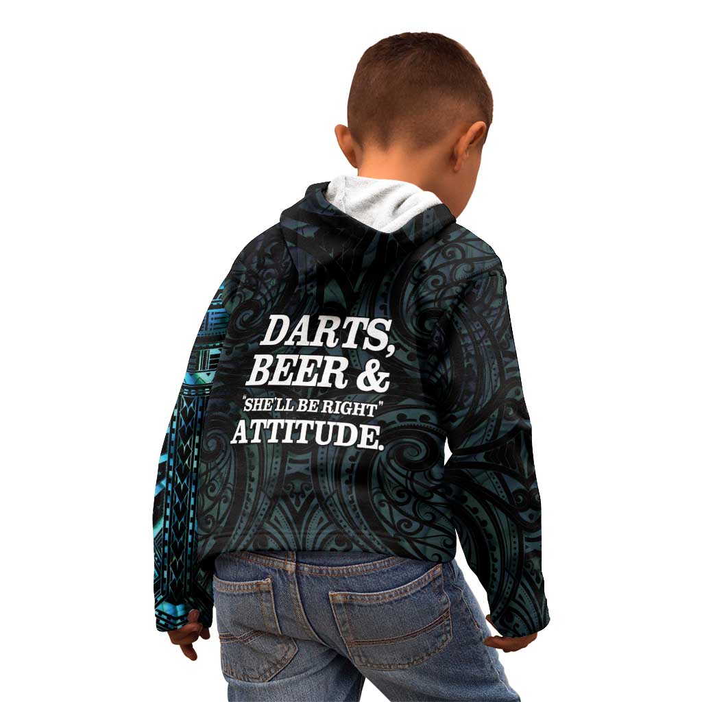 Personalized New Zealand Darts Beer Kid Hoodie Paua Shell Aotearoa Maori Tattoo LT14 - Polynesian Pride