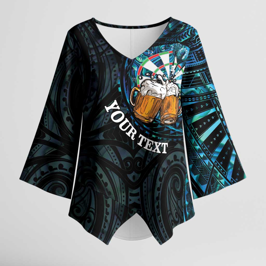 Personalized New Zealand Darts Beer Kimono Sleeve Blouse Paua Shell Aotearoa Maori Tattoo - Polynesian Pride