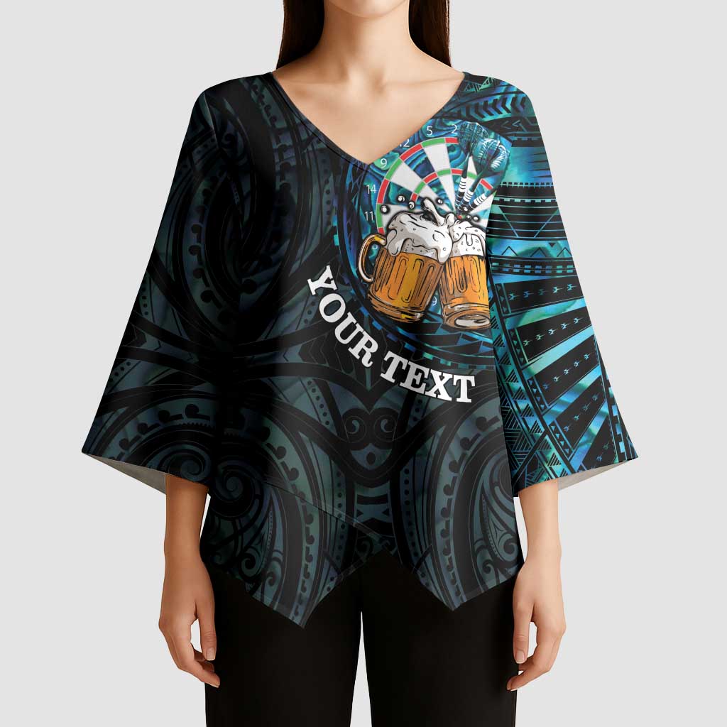 Personalized New Zealand Darts Beer Kimono Sleeve Blouse Paua Shell Aotearoa Maori Tattoo - Polynesian Pride