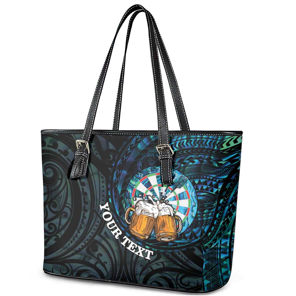 Personalized New Zealand Darts Beer Leather Tote Bag Paua Shell Aotearoa Maori Tattoo - Polynesian Pride