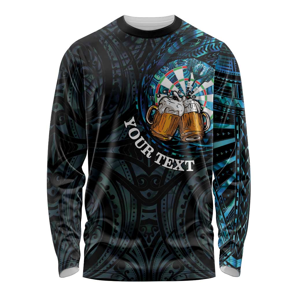 Personalized New Zealand Darts Beer Long Sleeve Shirt Paua Shell Aotearoa Maori Tattoo - Polynesian Pride