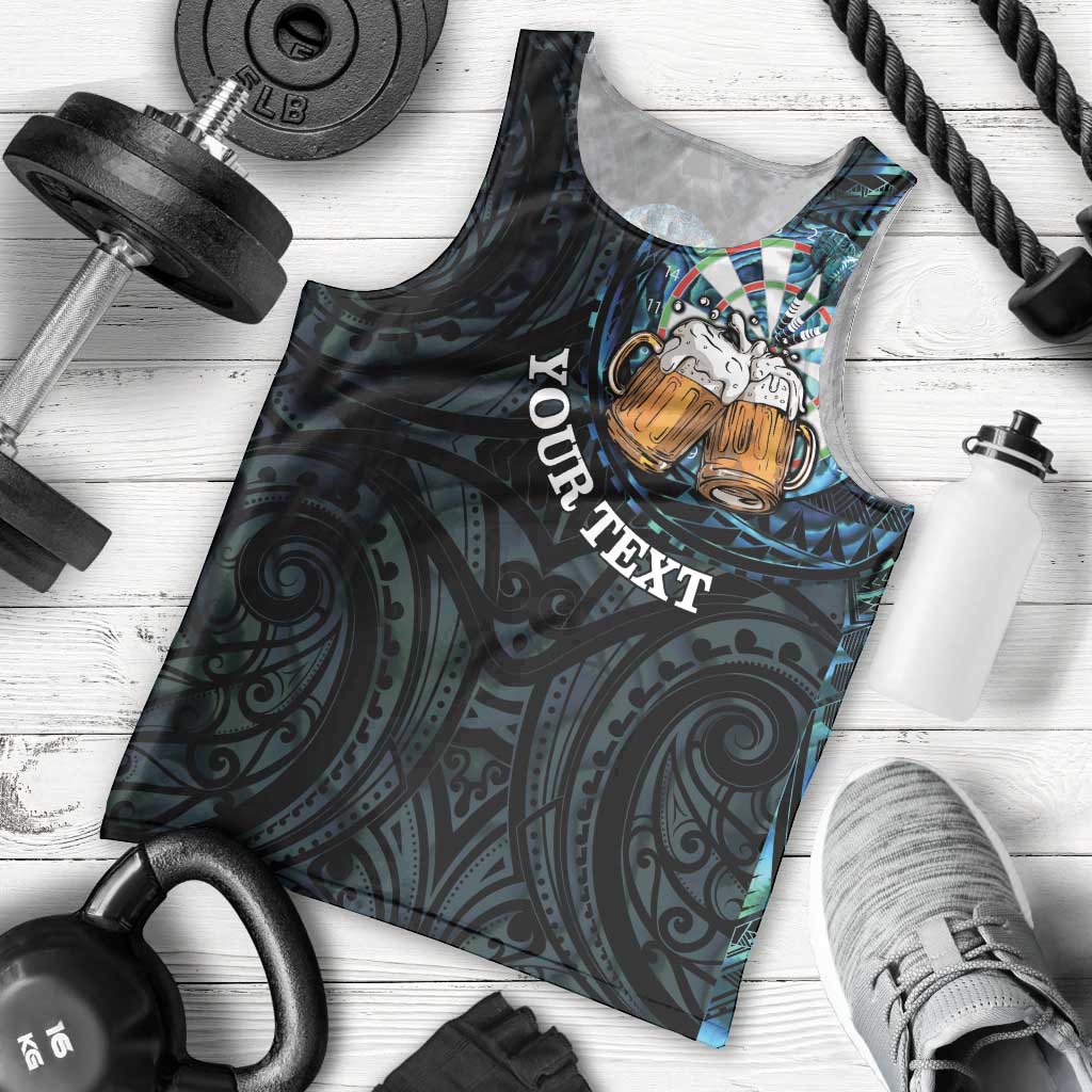 Personalized New Zealand Darts Beer Men Tank Top Paua Shell Aotearoa Maori Tattoo - Polynesian Pride