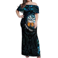 Personalized New Zealand Darts Beer Off Shoulder Maxi Dress Paua Shell Aotearoa Maori Tattoo LT14 Women Black - Polynesian Pride