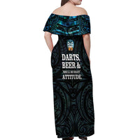 Personalized New Zealand Darts Beer Off Shoulder Maxi Dress Paua Shell Aotearoa Maori Tattoo LT14 - Polynesian Pride