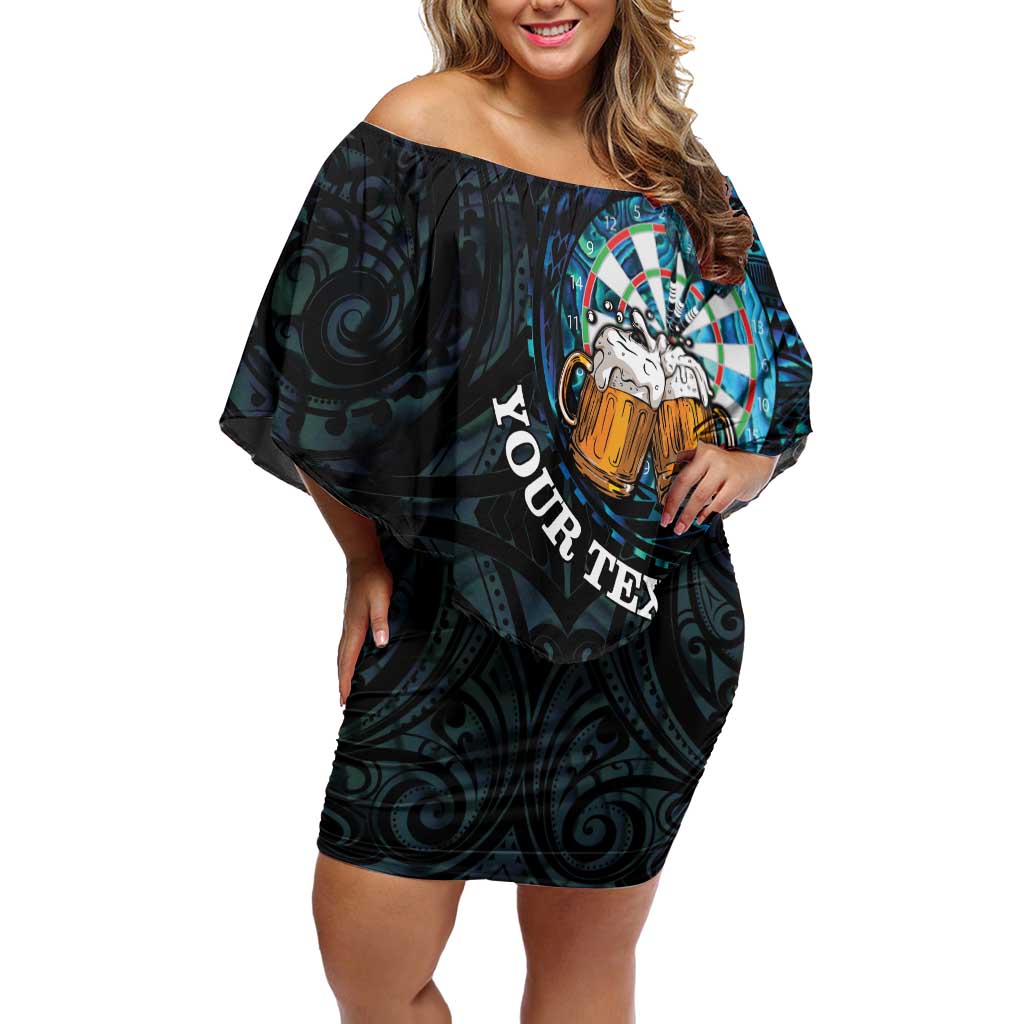 Personalized New Zealand Darts Beer Off Shoulder Short Dress Paua Shell Aotearoa Maori Tattoo LT14 Women Black - Polynesian Pride