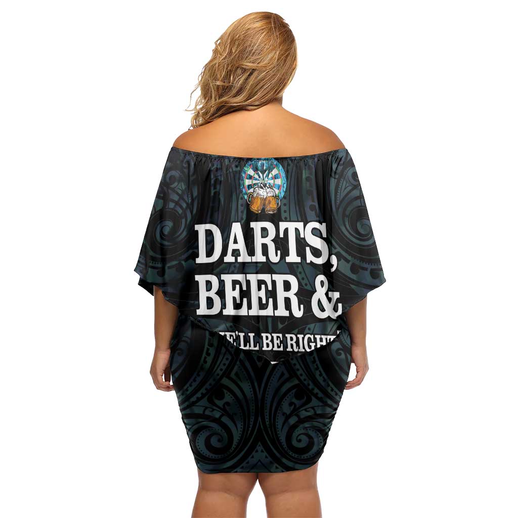 Personalized New Zealand Darts Beer Off Shoulder Short Dress Paua Shell Aotearoa Maori Tattoo LT14 - Polynesian Pride
