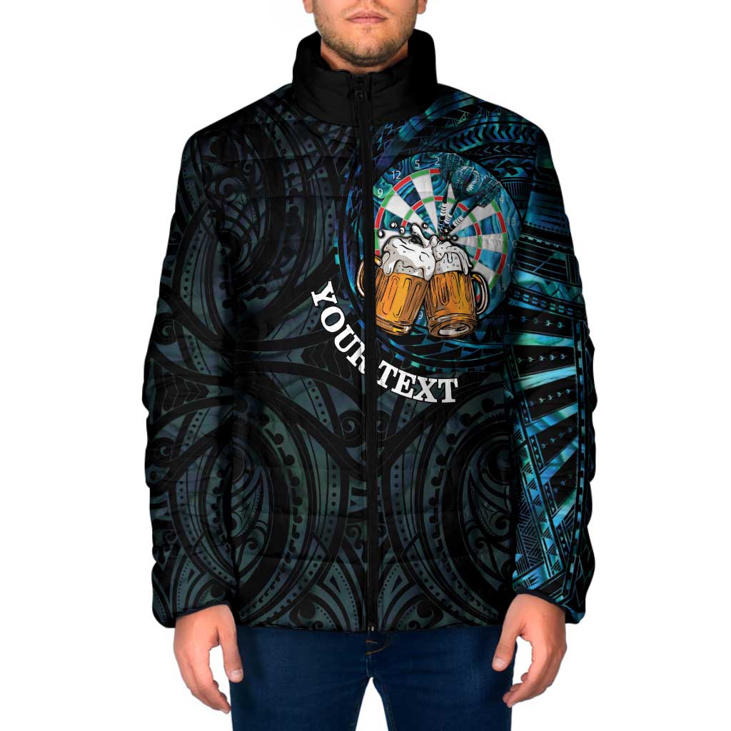 Personalized New Zealand Darts Beer Padded Jacket Paua Shell Aotearoa Maori Tattoo - Polynesian Pride