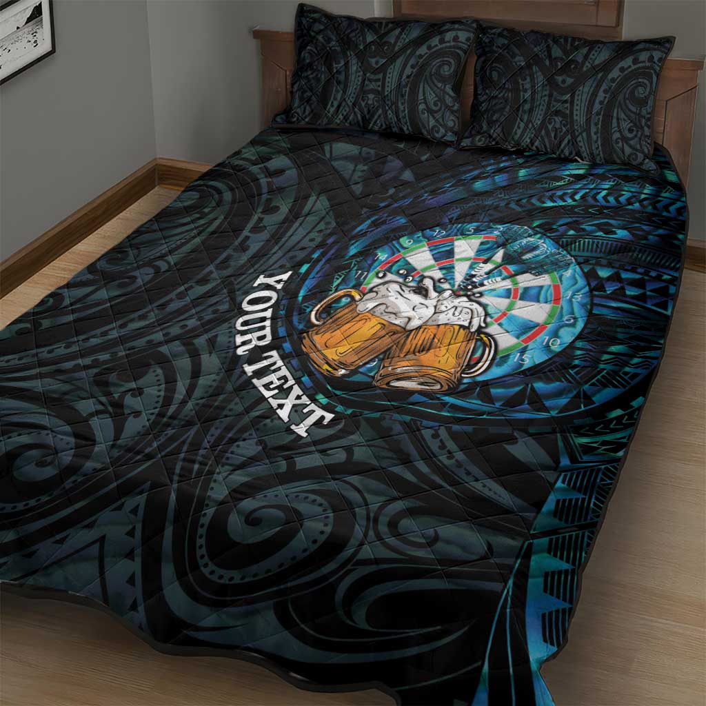 Personalized New Zealand Darts Beer Quilt Bed Set Paua Shell Aotearoa Maori Tattoo - Polynesian Pride