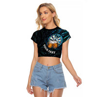 Personalized New Zealand Darts Beer Raglan Cropped T Shirt Paua Shell Aotearoa Maori Tattoo LT14 Female Black - Polynesian Pride