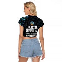 Personalized New Zealand Darts Beer Raglan Cropped T Shirt Paua Shell Aotearoa Maori Tattoo LT14 - Polynesian Pride