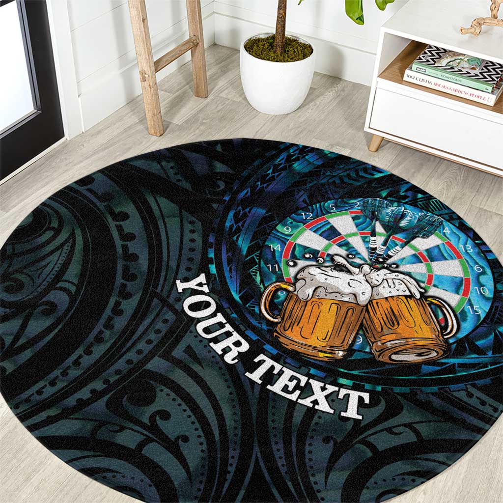 Personalized New Zealand Darts Beer Round Carpet Paua Shell Aotearoa Maori Tattoo - Polynesian Pride
