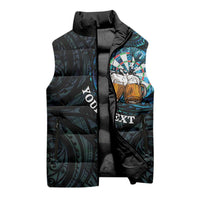 Personalized New Zealand Darts Beer Sleeveless Puffer Jacket Paua Shell Aotearoa Maori Tattoo - Polynesian Pride