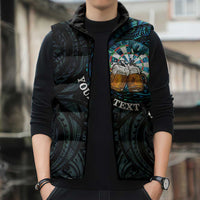 Personalized New Zealand Darts Beer Sleeveless Puffer Jacket Paua Shell Aotearoa Maori Tattoo - Polynesian Pride