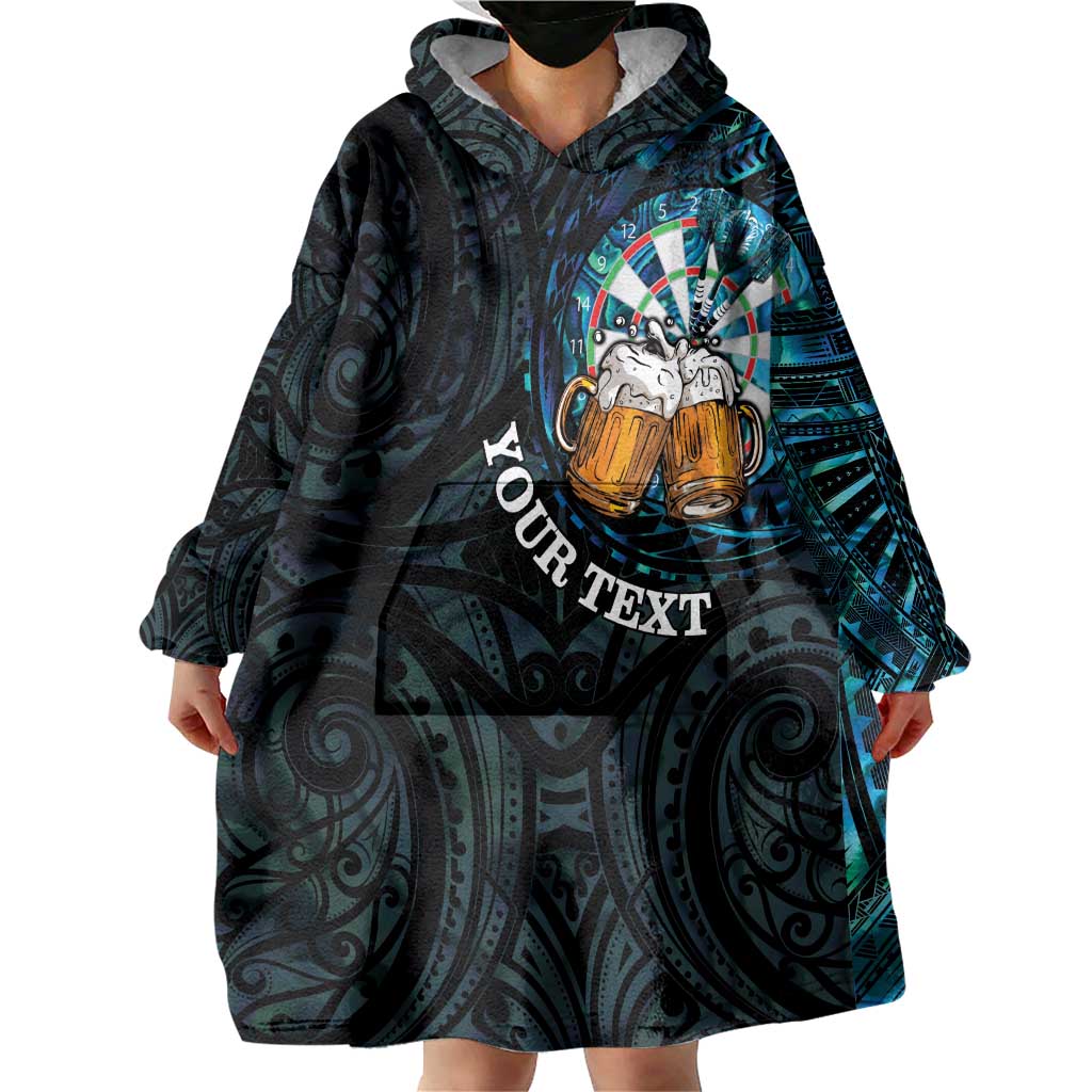 Personalized New Zealand Darts Beer Wearable Blanket Hoodie Paua Shell Aotearoa Maori Tattoo - Polynesian Pride