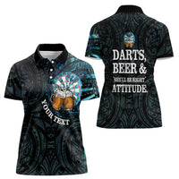 Personalized New Zealand Darts Beer Women Polo Shirt Paua Shell Aotearoa Maori Tattoo - Polynesian Pride