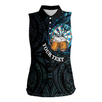 Personalized New Zealand Darts Beer Women Sleeveless Polo Shirt Paua Shell Aotearoa Maori Tattoo - Polynesian Pride