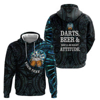 Personalized New Zealand Darts Beer Zip Hoodie Paua Shell Aotearoa Maori Tattoo - Polynesian Pride