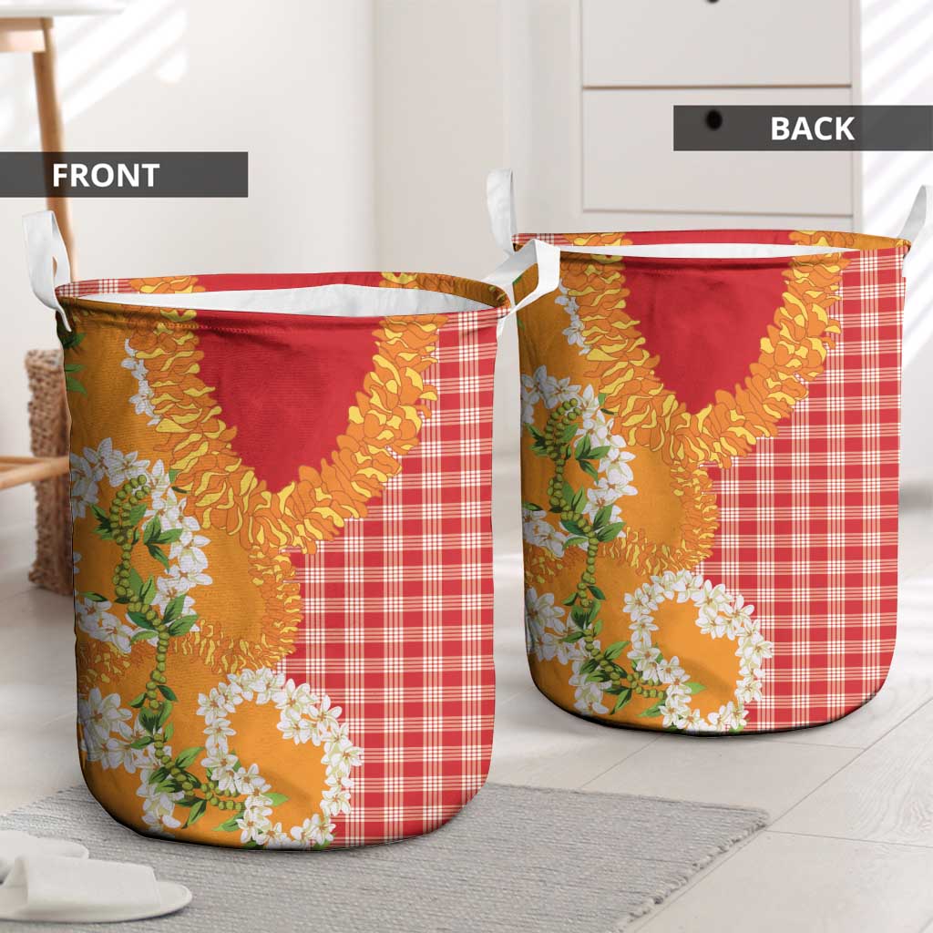 Prince Kuhio Aloha Hawaii Laundry Basket Plumeria Ilima Lei Palaka Motifs