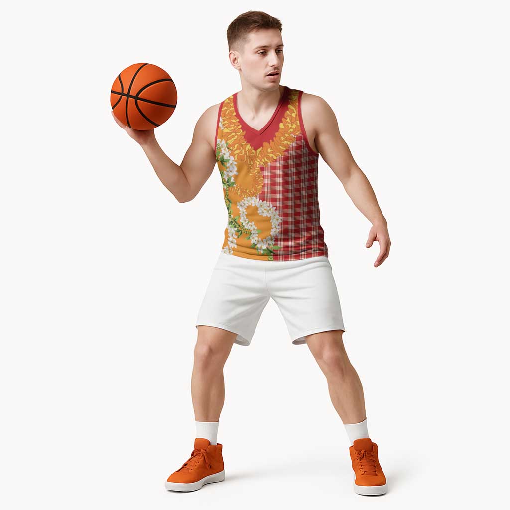 Prince Kuhio Aloha Hawaii Basketball Jersey Plumeria Ilima Lei Palaka Motifs LT14 - Polynesian Pride