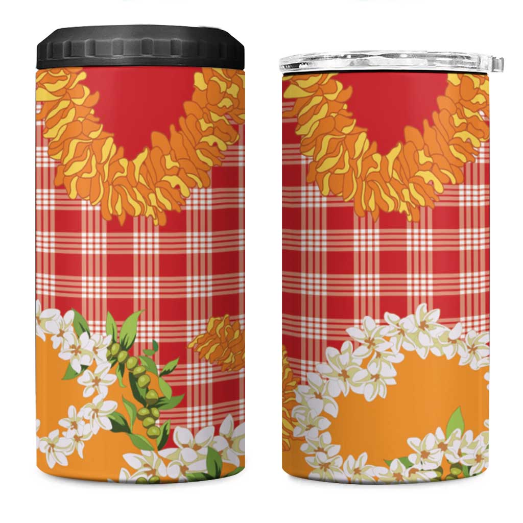Prince Kuhio Aloha Hawaii 4 in 1 Can Cooler Tumbler Plumeria Ilima Lei Palaka Motifs LT14 One Size: 16 oz Red - Polynesian Pride